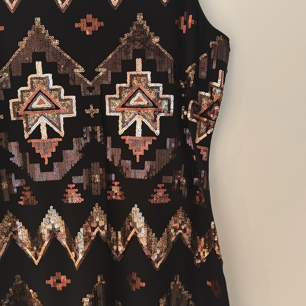 Express Sequin Aztec Dress - Gold/Bronze/Black - Picture 2 of 4